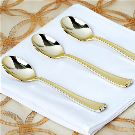 Metallic Gold Disposable Plastic Spoon for Wedding Party Event Dinnerware - Pack of 25