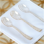 Gold Glittered Disposable Plastic Spoon for Wedding Party Event Dinnerware - Pack of 25