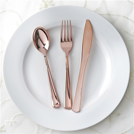Wholesale Rose Gold Metallic Disposable Plastic Cutlery for Wedding Dinnerware Set - Pack of 30