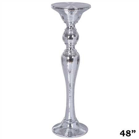 48" Silver Mirror Mosaic Polystone Party Columns