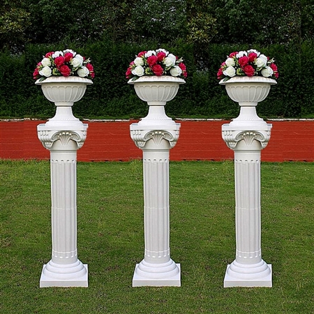 34" Tall White PVC Height Adjustable Empirical Roman Inspired Pedestal Column Plant Stand - 4 Pack