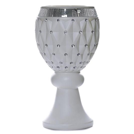 21"x 9.5" 10mm Crystal Studded White French Style Decorative Floral Plant Stand Pot Set – Pack of 4