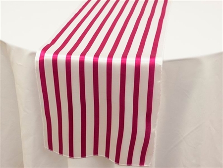 Lovable Satin Stripes Table Runner - White / Fushia