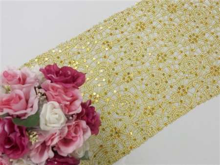 Sequin Studded Lace Table Runners - Gold