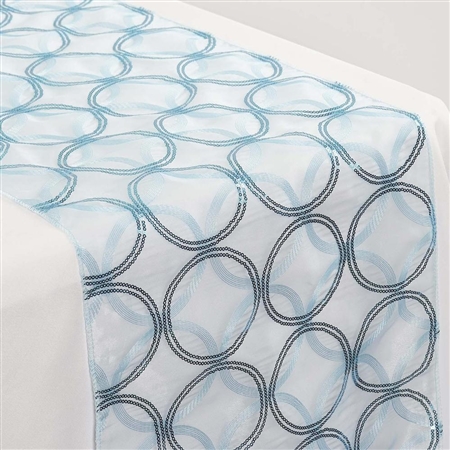108x12" Serenity Blue Sequin Circle Designs Table Runners