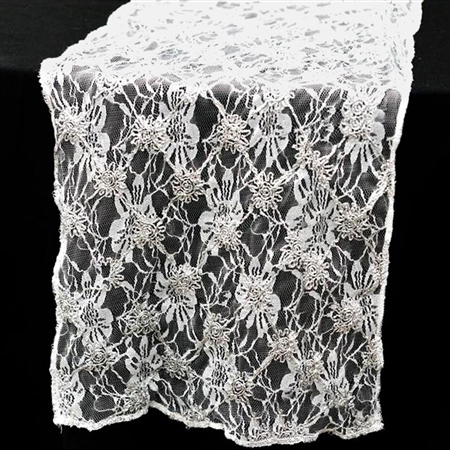 Sun-Inspired Floral Elegant Lace Table Runner - Silver/White