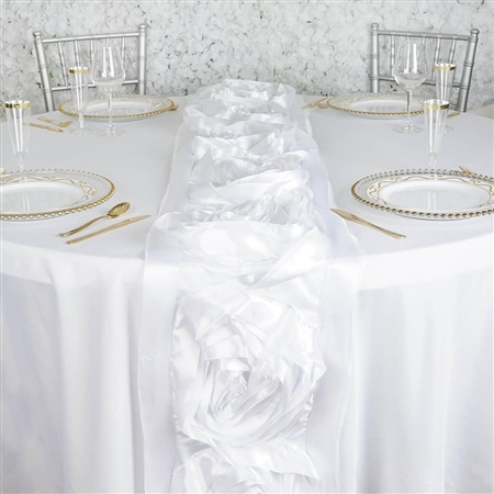 White Silk Large Rosette Satin Table Runner