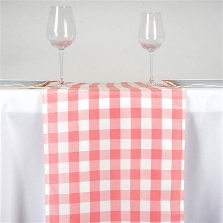 14" x 108" Rose Quartz/White Gingham Checkered Polyester Dinner Party Runner