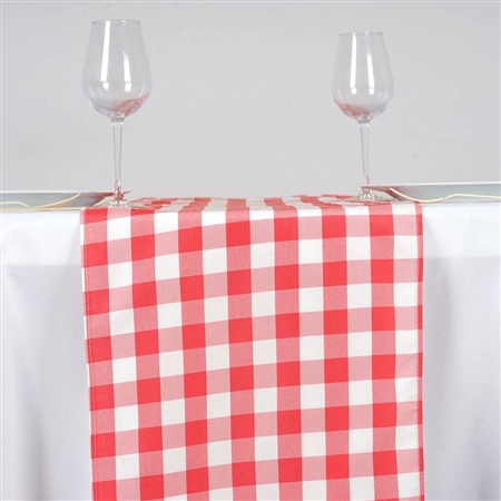 14" x 108" Coral/White Gingham Checkered Polyester Dinner Party Runner