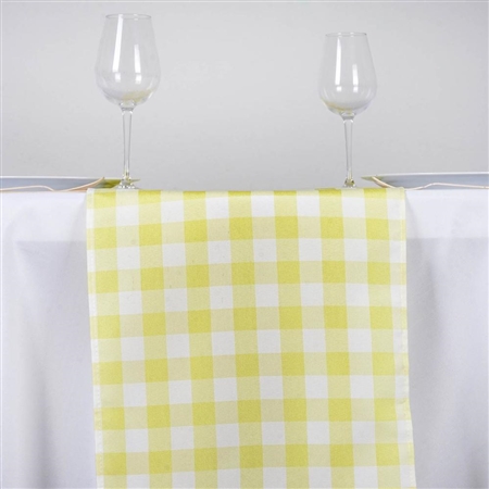 14" x 108" Yellow/White Gingham Checkered Polyester Dinner Party Runner