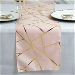 9FT Blush Geometric Table Runner With Gold Foil Patterns