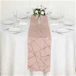 9FT Dusty Rose Geometric Table Runner With Gold Foil Patterns