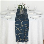 9FT Navy Blue Geometric Table Runner With Gold Foil Patterns