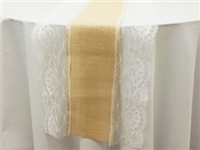 Country Western Lace Burlap Runner - Natural Tone & White