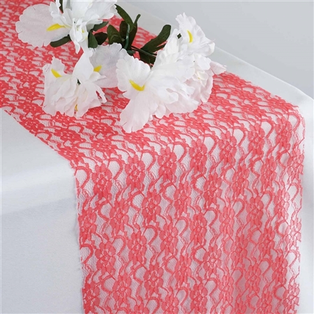 Floral Elegant Lace Table Runner - Coral