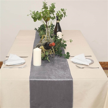 12" x 107" Econoline Velvet Table Runner - Charcoal Grey