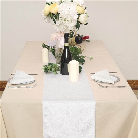 12" x 107" Econoline Velvet Table Runner - White