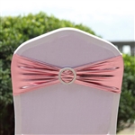 Metallic Spandex Chair Sashes with Attached Round Diamond Buckles - 5 Pack - Blush/Rose Gold