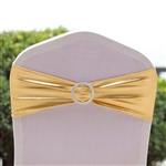 Metallic Spandex Chair Sashes with Attached Round Diamond Buckles - 5 Pack - Gold