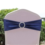 Metallic Spandex Chair Sashes with Attached Round Diamond Buckles - 5 Pack - Navy Blue