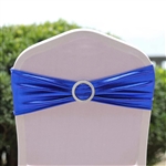 Metallic Spandex Chair Sashes with Attached Round Diamond Buckles - 5 Pack - Royal Blue