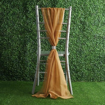 6Ft Gold Premium Chiffon Designer Chair Sashes - 5 PCS