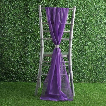 6Ft Purple Premium Chiffon Designer Chair Sashes - 5 PCS