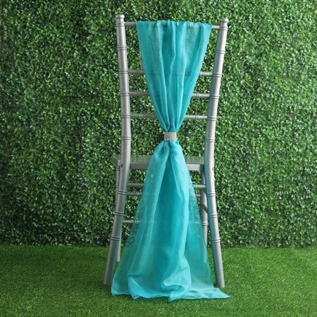 6Ft Turquoise Premium Chiffon Designer Chair Sashes - 5 PCS