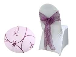 Embroidered Chair Sash - Eggplant