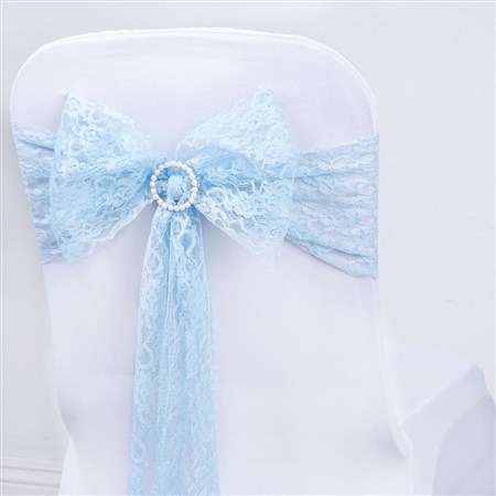 5 PCS Serenity Blue Lace Chair Sashes Tie Bows - 6"x108"
