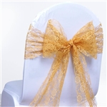 5 PCS Gold Lace Chair Sashes Tie Bows - 6"x108"