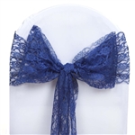 5 PCS Navy Blue Lace Chair Sashes Tie Bows - 6"x108"