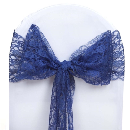 5 PCS Navy Blue Lace Chair Sashes Tie Bows - 6"x108"