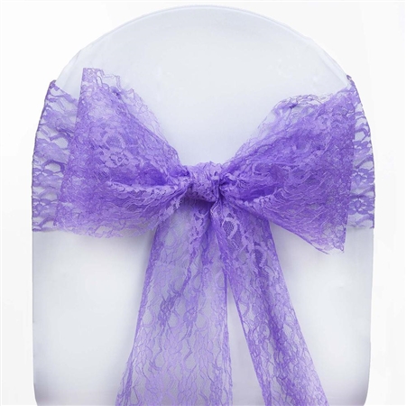 5 PCS Purple Lace Chair Sashes Tie Bows - 6"x108"