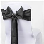 6 x 108" Charcoal Grey Polyester Chair Sashes Tie Bows Catering Wedding Party Decorations - Pack of 5