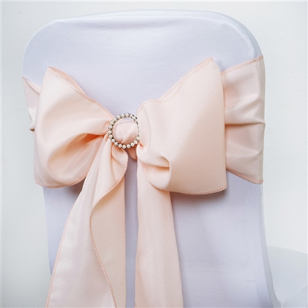 6 x 108" Blush Polyester Chair Sashes Tie Bows for Wedding Party Decorations - Pack of 5