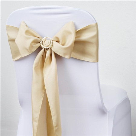 6 x 108" Beige Polyester Chair Sashes Tie Bows for Wedding Party Decorations - Pack of 5