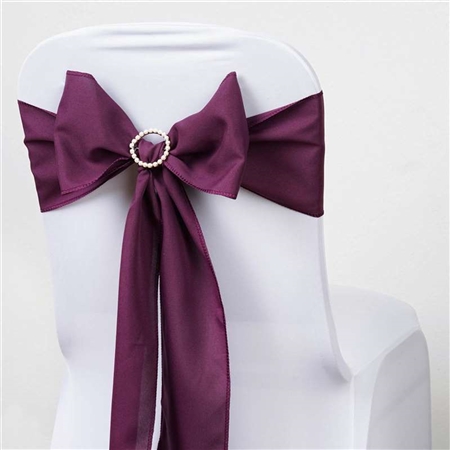 6 x 108" Eggplant Polyester Chair Sashes Tie Bows for Wedding Party Decorations - Pack of 5