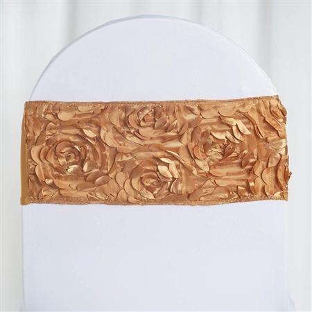 6"x12" Gold Satin Rosette Spandex Stretch Chair Sash - 5 PCS