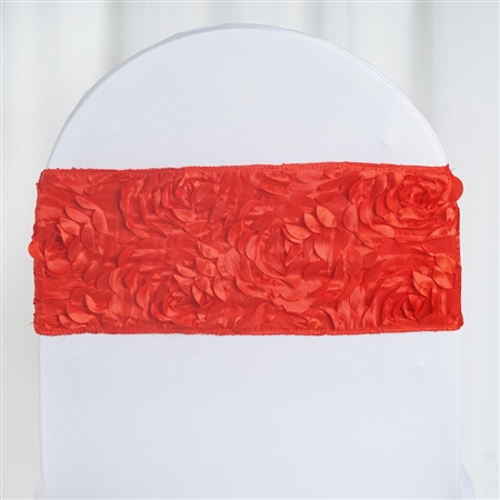 6"x12" Red Satin Rosette Spandex Stretch Chair Sash - 5 PCS
