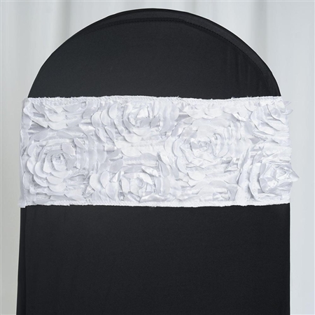 6"x12" White Satin Rosette Spandex Stretch Chair Sash - 5 PCS