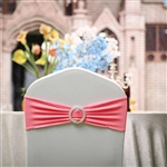 5"x14" Coral Spandex Stretch Chair Sash with Silver Diamond Ring Slide Buckle - 5-Pack