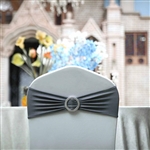 5"x14" Charcoal Gray Spandex Stretch Chair Sash with Silver Diamond Ring Slide Buckle - 5-Pack