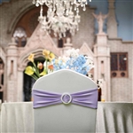 5"x14" Violet Amethyst Spandex Stretch Chair Sash with Silver Diamond Ring Slide Buckle - 5-Pack