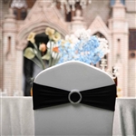 5"x14" Black Spandex Stretch Chair Sash with Silver Diamond Ring Slide Buckle - 5-Pack