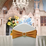 5"x14" Gold Spandex Stretch Chair Sash with Silver Diamond Ring Slide Buckle - 5-Pack