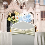5"x14" Ivory Spandex Stretch Chair Sash with Silver Diamond Ring Slide Buckle - 5-Pack