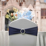 5"x14" Navy Blue Spandex Stretch Chair Sash with Silver Diamond Ring Slide Buckle - 5-Pack