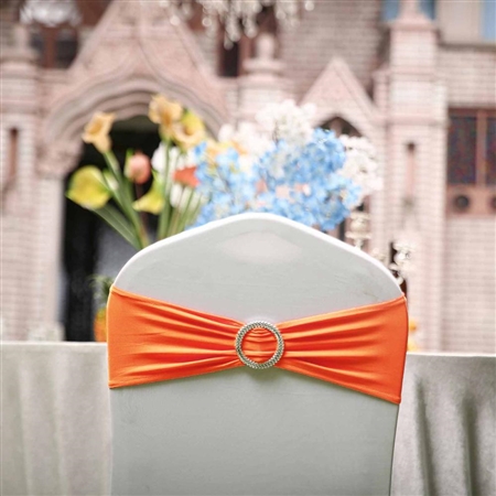5"x14" Orange Spandex Stretch Chair Sash with Silver Diamond Ring Slide Buckle - 5-Pack