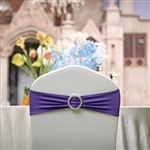 5"x14" Purple Spandex Stretch Chair Sash with Silver Diamond Ring Slide Buckle - 5-Pack